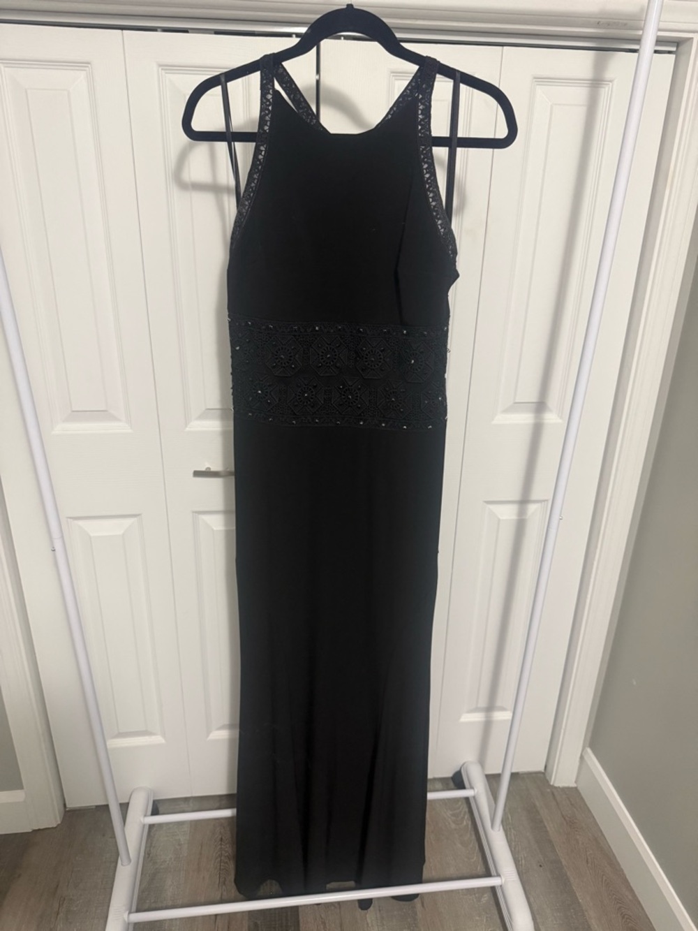 Elegant Black Beaded Halter Evening Dress